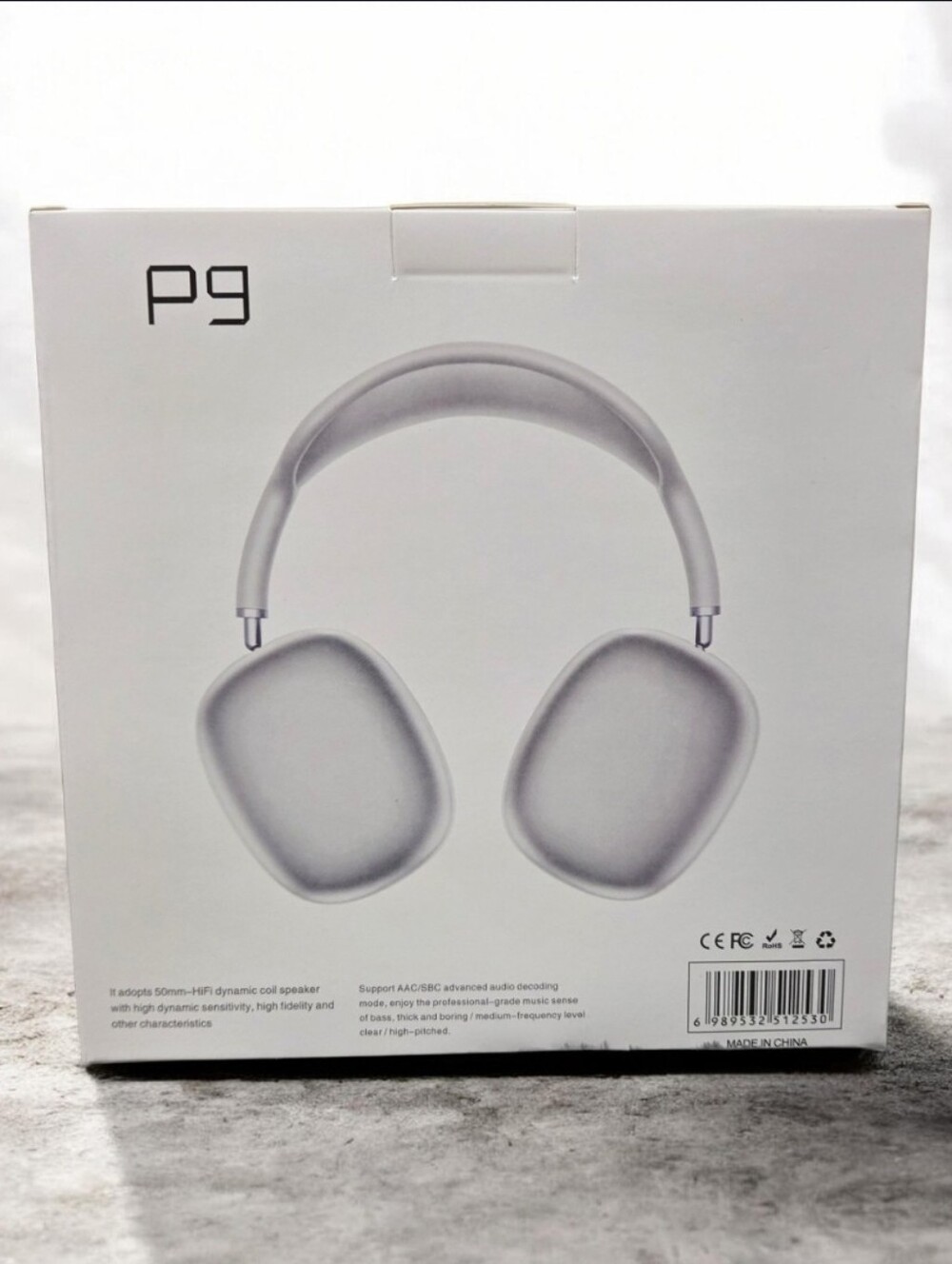 P9 Over-Ear Headphones Hi-Fi Dynamic Coil Speaker 50mm Driver In White